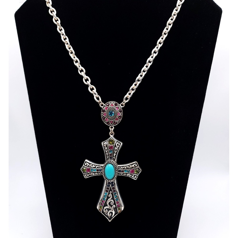Boho Cross Pendant Turquoise Necklace